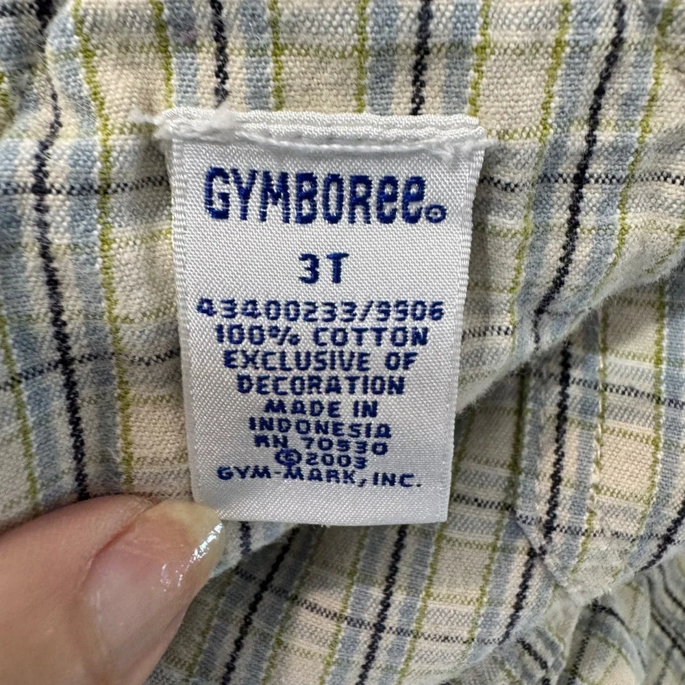 Vintage 2003 Gymboree Plaid Cotton Overalls Blue Green White 3T Bibs